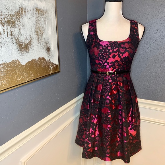 Eliza J Dresses & Skirts - Eliza J Brocade Fit and Flare Belted Dress